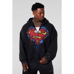 NWT! Youngla Men's 5011 Superman Drip Zip-Ups Hoodie Black Wash XXL